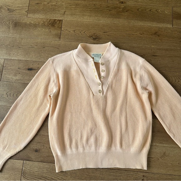 Rare Vintage L.L.Bean Henley Knit Ribbed Sweater Pale Peach Small - Picture 3 of 6